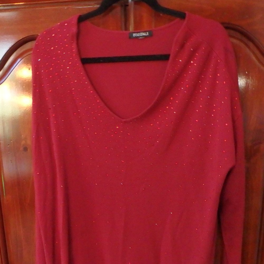 ROZ & ALI CRANBERRY SEQUIN SWEATER SIZE 1X